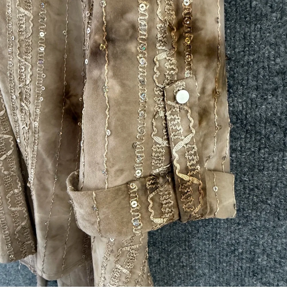 Cocomo Womens Tan Brown Rhinestone Marbled Top Size XL V Neck Pullover Office - Picture 4 of 7